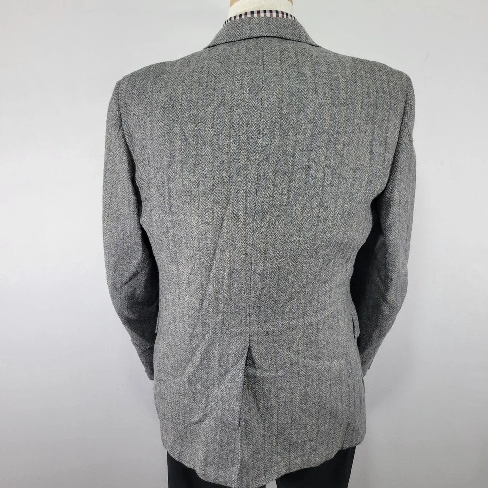 Men's‎ Tweed Style Sport Coat Blazer Two Button Gray Herringbone Wool About 42R
